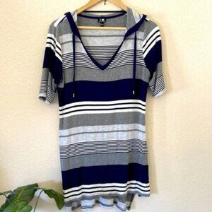 Cable & Gauge long hooded tunic high/low short sleeves blue gray Size Medium